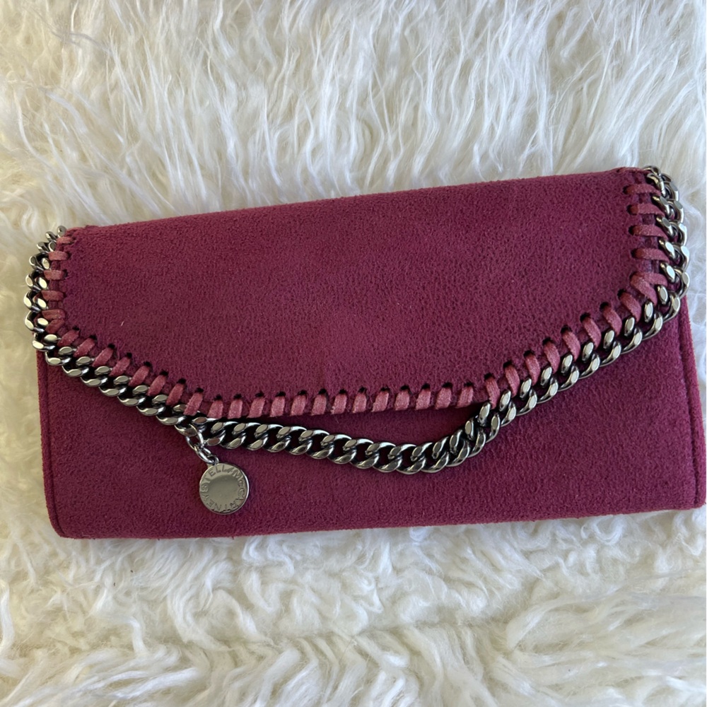Stella McCartney Suede Chain-Trim Clutch Wallet in Magenta
